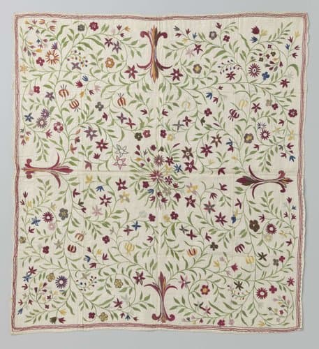 Kleed van oosterse textiel met veelkleurig borduurwerk by Unknown Artist