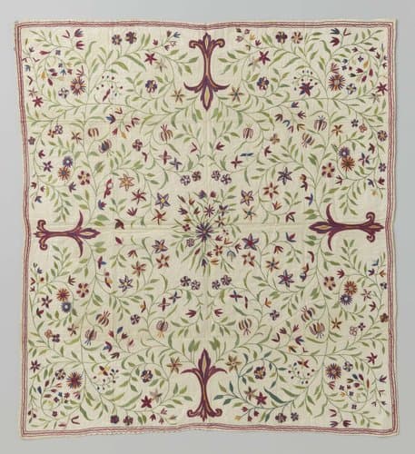 Kleed van oosterse textiel met veelkleurig borduurwerk by Unknown Artist