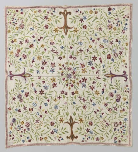 Kleed van oosterse textiel met veelkleurig borduurwerk by Unknown Artist