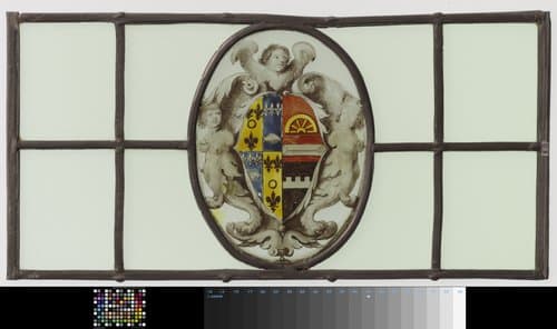 Ruit met wapen in cartouche, bekroond door een engel by anonymous