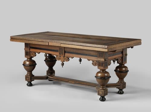 Tafel met trekbladen; eiken-  met ebbenhout by anonymous