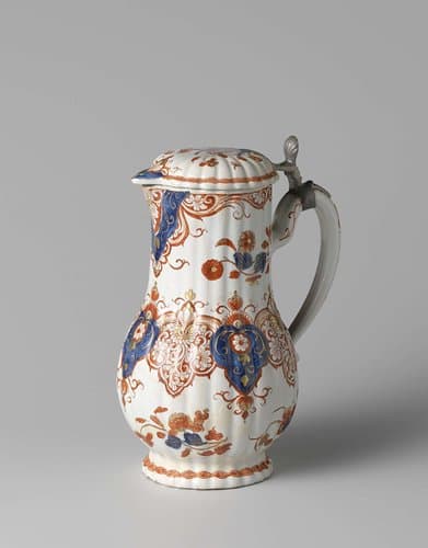 Kan met deksel, Imari-Delfts aardewerk by anonymous