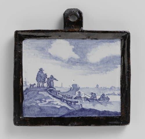 Plaat, beschilderd met een landschap by anonymous