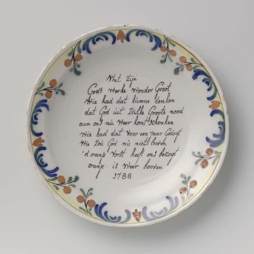 Bord, beschilderd met een gedicht op prins Willem V by anonymous