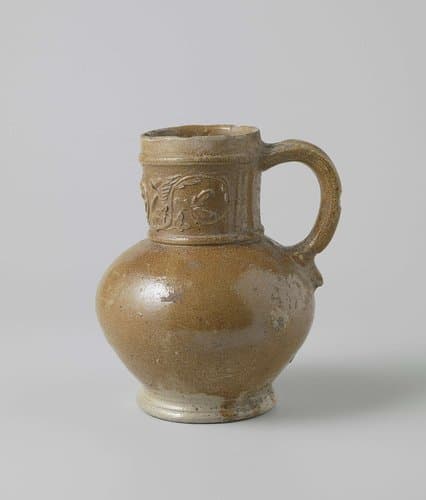 Jug with a portrait, winged figures and foliate scrolls by anonymous