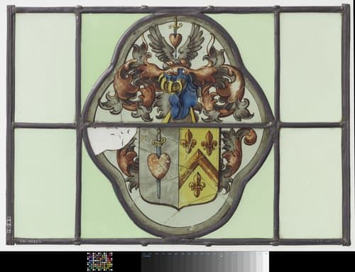 Ruit met vierlobbig medaillon met wapen by anonymous