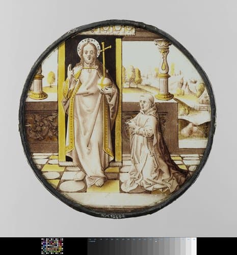 Ruit met knielende monnik voor Christus by anonymous