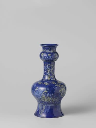 Fles van faience met blauw fond by anonymous