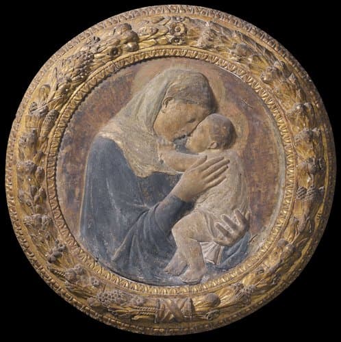 Maria met kind, type 'Madonna dei pazzi', tondo by Donatello