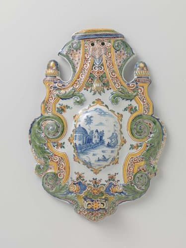Applique, cartouchevormig, met landschap by anonymous
