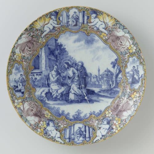 Schotel van faïence met de genezing van de blinde by anonymous