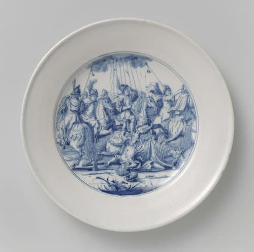 Bord, het plat beschilderd met de bekering van Paulus by anonymous