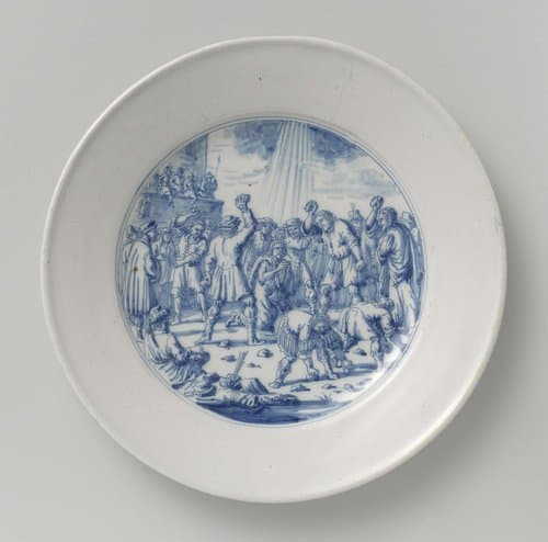 Bord van faïence, Steniging van Stephanus by anonymous