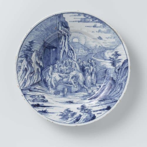 Bord van faïence met de graflegging van Christus by anonymous