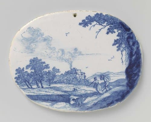 Twee ovale platen met landschappen by anonymous