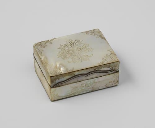 Schminkdoos, rechthoekig, bekleed met parelmoer by anonymous