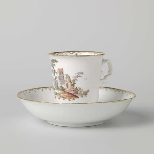 Cup and saucer with a landscape by Kaiserliche Porzellanmanufaktur