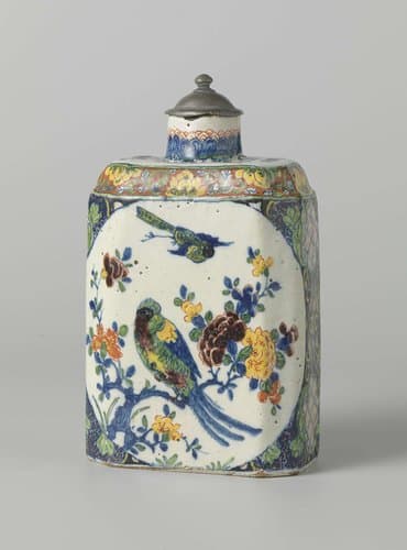 Theebus van faience met deksel van tin by anonymous