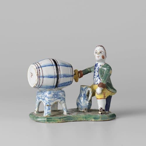 Man tappend uit een wijnvat van faience by anonymous
