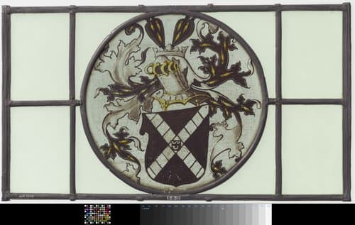 Ruit met wapenschild met drie hoorns en een Andreaskruis by anonymous