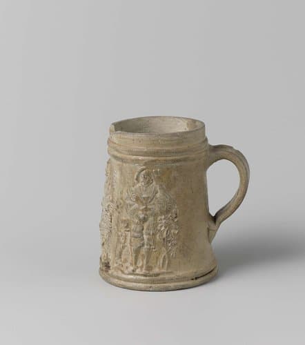 Tankard with three men in relief by anonymous