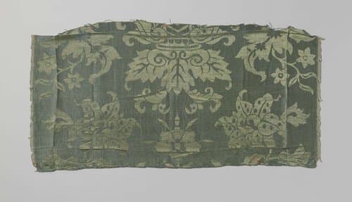 Fragment blauw zijdedamast by Unknown Artist