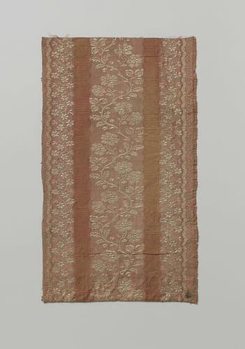 Fragment rood gestreept zijde mexicaine met witte bloemen by Unknown Artist