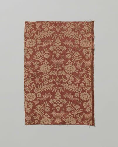 Fragment zijdedamast in rood en wit; damast by Unknown Artist
