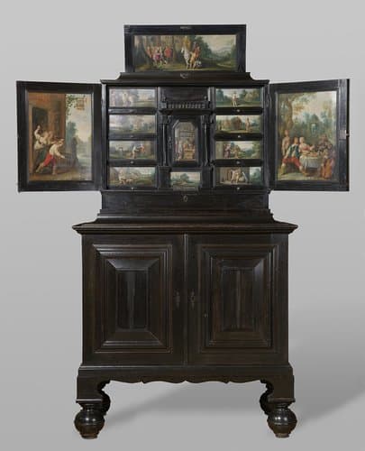 Kunstkast, beschilderd met episoden uit de parabel van de verloren zoon by Frans Francken (III)