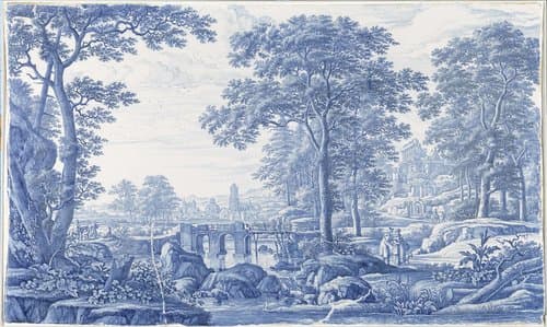 Plaque with an Italianate landscape by Frederik van Frytom