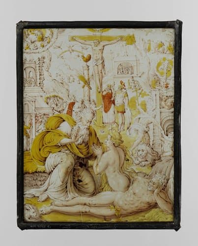 Ruit met de Schepping, de Kruisiging en andere Bijbelse voorstellingen by anonymous