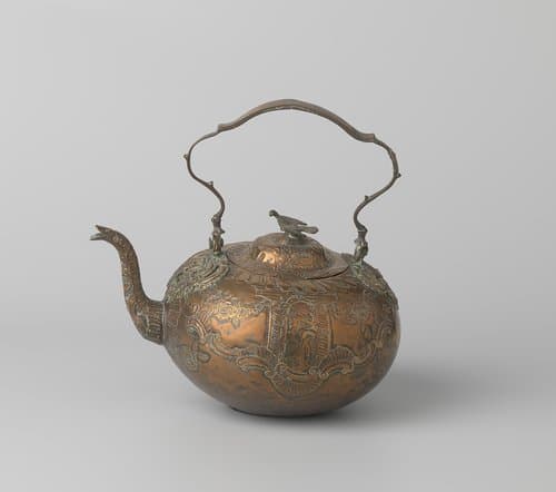 Ketel met rocaille-ornament en bloemslingers by anonymous