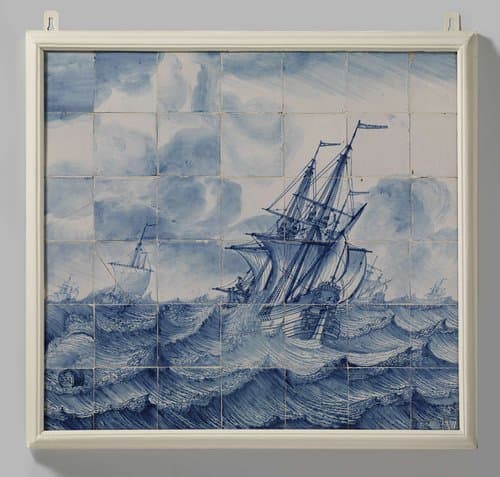 Earthenware plaques : Tile panel with seascape
