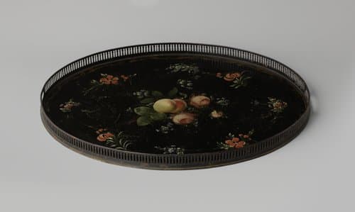 Ovalen, beschilderd theeblad by anonymous