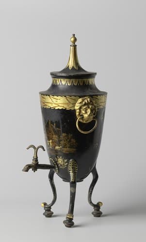 Kraantjeskan van blik met beschildering van boerentafereel by anonymous
