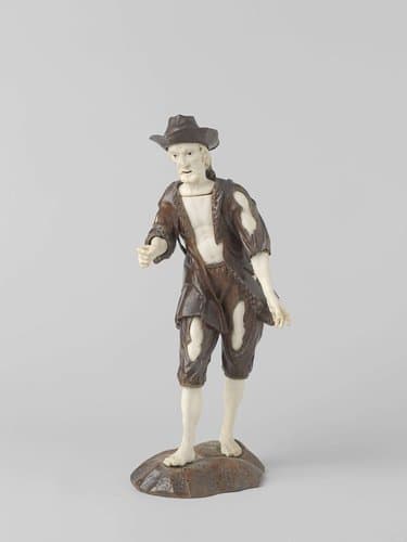 Bedelende figuur met zak op zijn rug. by Simon Troger