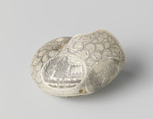 Nautilus met drie medaillons met gesneden versieringen by anonymous