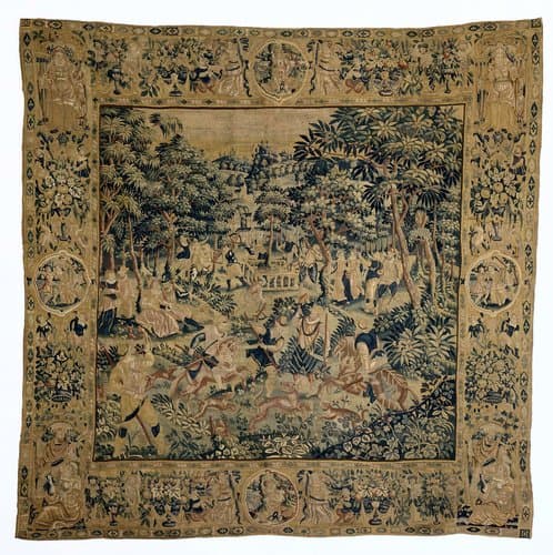 Landschapsverdure met jachtscènes by anonymous