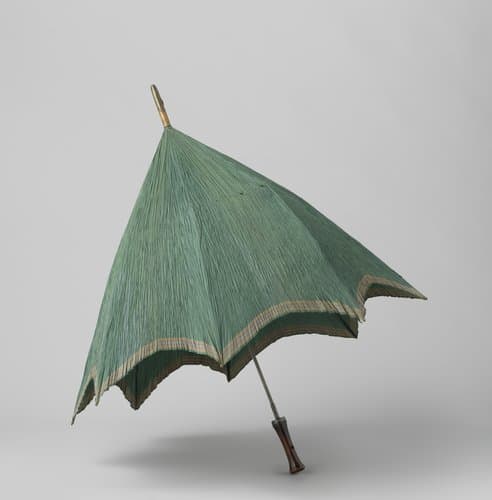 Parasol met dek van groene zijde met ingeweven streep langs de rand by anonymous
