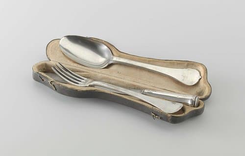 Travelling cutlery set in a case engraved with the arms of the Sweers family by Marten Hartenbuyk