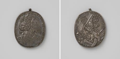 Christiaan V, koning van Denemarken by Monogrammist HF (medailleur, Denemarken)