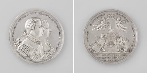 Huwelijk van Willem V met Wilhelmina Frederica Sophia van Pruisen te Berlijn, penning aangeboden aan de officieren van de schutterij van Amsterdam tijdens een vergadering in de Doelen
