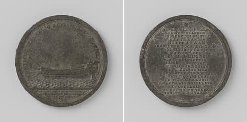 Van stapel lopen van het oorlogsschip "Herkules" by Johannes Josephus van Baerll