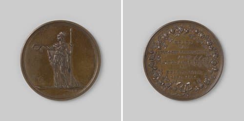 Hulde van de Leidse jonkvrouwen aan de uitgetrokken Leidse studenten by David van der Kellen (1804-1879)