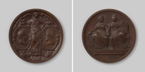 Opening van de spoorlijn van Brussel naar Parijs, ter ere van Lodewijk Filips, koning der Fransen en Leopold I, koning der Belgen