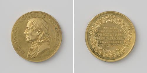 Zeventigste verjaardag van Hieronymus II Josef Zeidler, abt van Strahov, penning door de numismatische vereniging te Praag aan zijn voorzitter vereerd by Wenzel Seidan