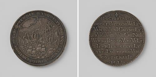 Herdenking van de nederlaag van Bossu op de Zuiderzee by Jacob Pauwelszoon Utenwael (Uyttenwael) (1570-1648)