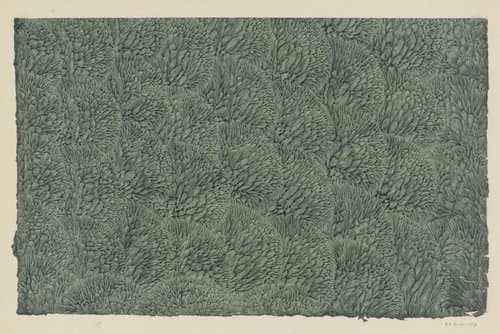 Stijfselverfpapier in groen met ingedrukt bloemmotief by anonymous