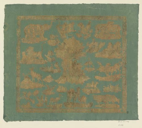 Blad met Adam en Eva omringd door dieren by G.N. Renner & Abel