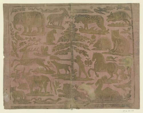 Blad met dieren met in het midden een jager by Georg Daniel Reimund